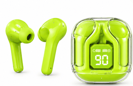 Wireless Earbuds with LED Display Case – Noise Cancelling, Touch Control, Long Battery Life, Bluetooth 5.3 Earphones (Neon Green)