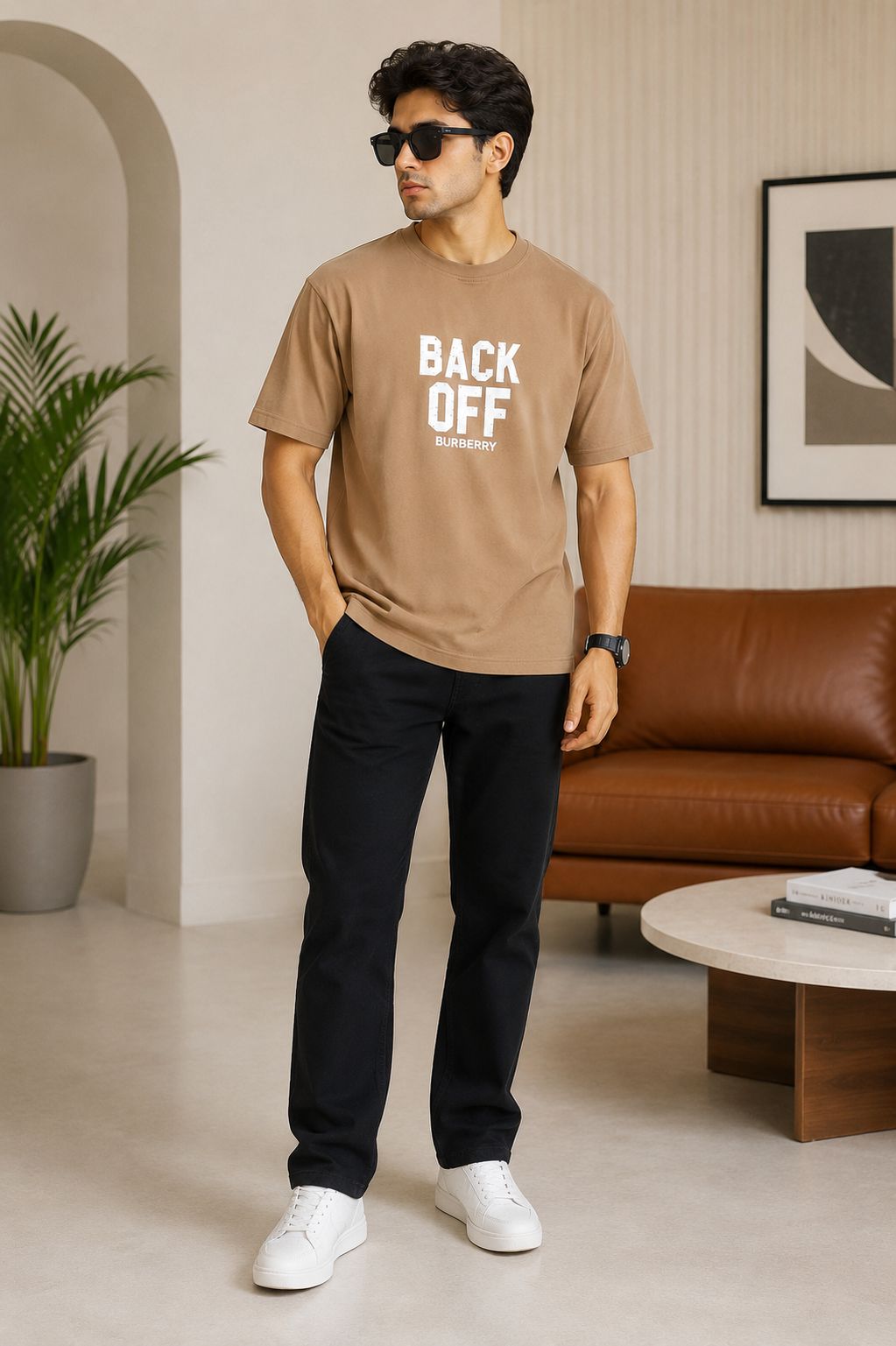Men's front and back printed cotton halfsleeves round neck tshirt