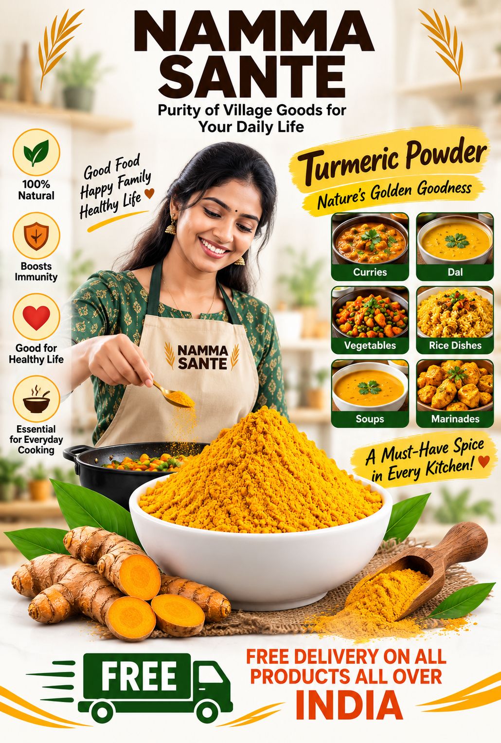Turmeric Powder, Haldi Powder, Haldi Podi, Pasupu Powder, Arishina Powder, Manjal Powder