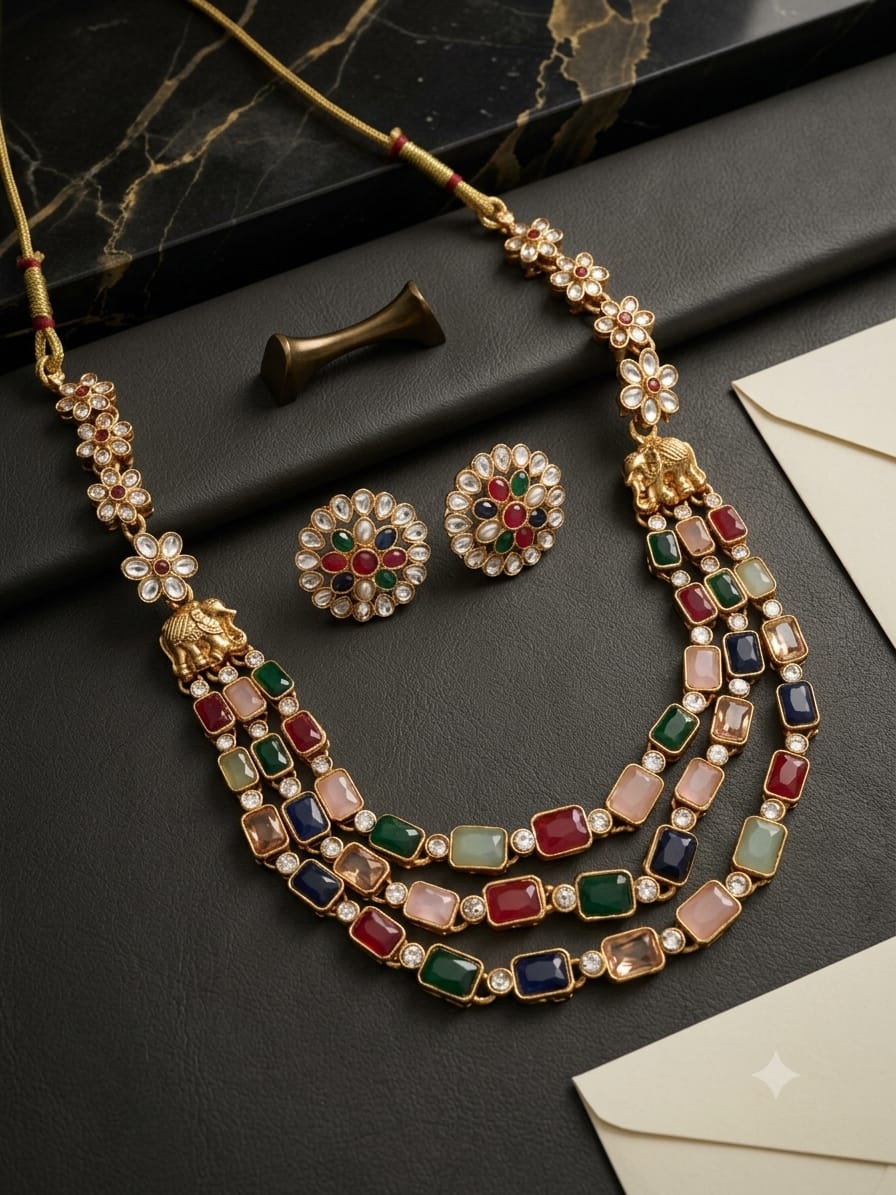 Multicolor Kundan Stone Necklace Set