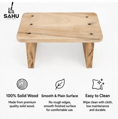 Solid Wooden Puja Chowki & Low Sitting Pida Stool for Home & Mandir (30x20x12 cm)