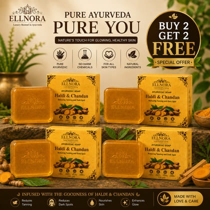 ELLNORA Ayurvedic Soap Haldi & Chandan - Special offer ( Buy 2 get 2 free )