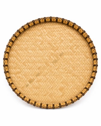 Handwoven Round Bamboo Serving Tray with Dark Border ( Soop ) Handwoven Round Bamboo Serving Tray with Dark Border ( Soop )