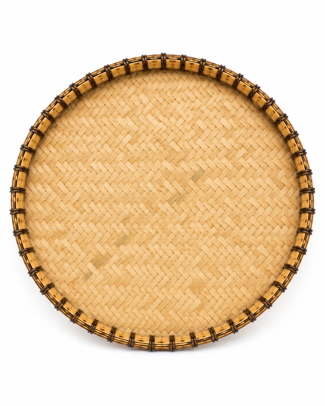 Handwoven Round Bamboo Serving Tray with Dark Border ( Soop )