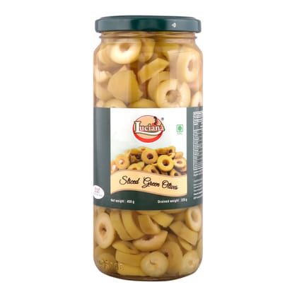 Luciana Sliced Green Olives in Brine, 450 g | Ready-to-Use Green Olive Slices