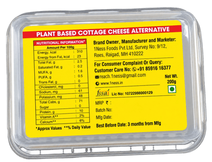 1Ness Veganeer Plant Based Paneer Alternative | Dairy Free | Vegan | Pack of 3 x 200 g