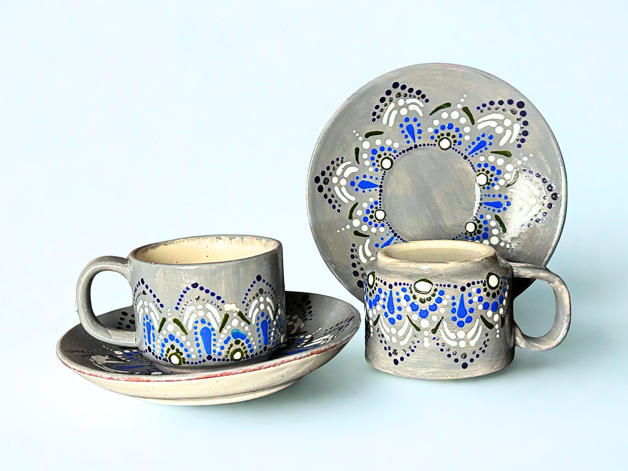 Handmade Celestial Dot Ceramic Cup & Saucer Duo