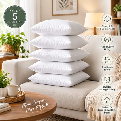DHRUVINSRI Microfiber Cushion 16 inches x 16 inches Filler, Sofa Cushions Set of 5 Durable Sofa Pillow for Home Decor DHRUVINSRI Microfiber Cushion 16 inches x 16 inches Filler, Sofa Cushions Set of 5 Durable Sofa Pillow for Home Decor