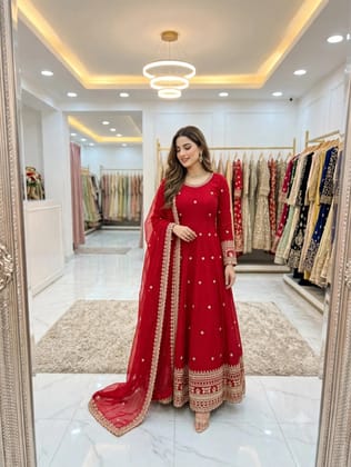 Embroidery Sequence Work Pure Fendy Silk Gown and Pant With Fendy Silk Dupatta (size M to XXL) Ready To Wear 3 Piece Set