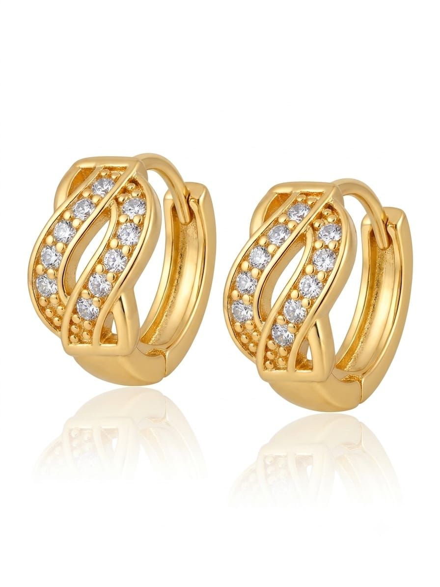 Gold-Plated CZ Stone Hoop Earrings