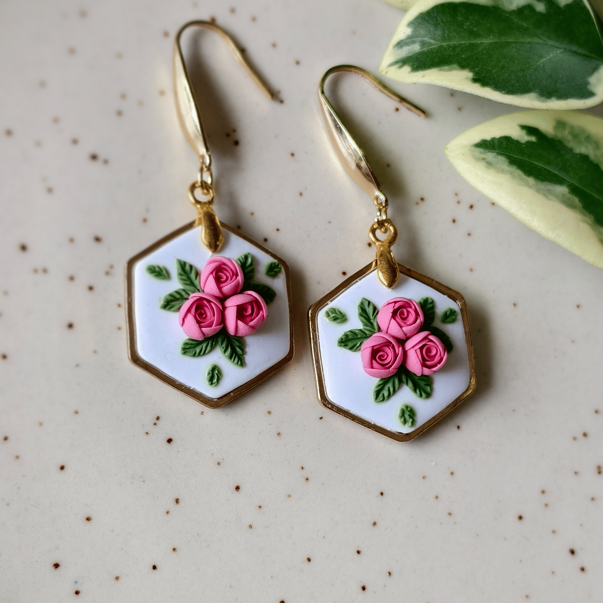 Handmade Polymer Clay Floral Earrings | Vintage Inspired rose  Statement Earrings 
