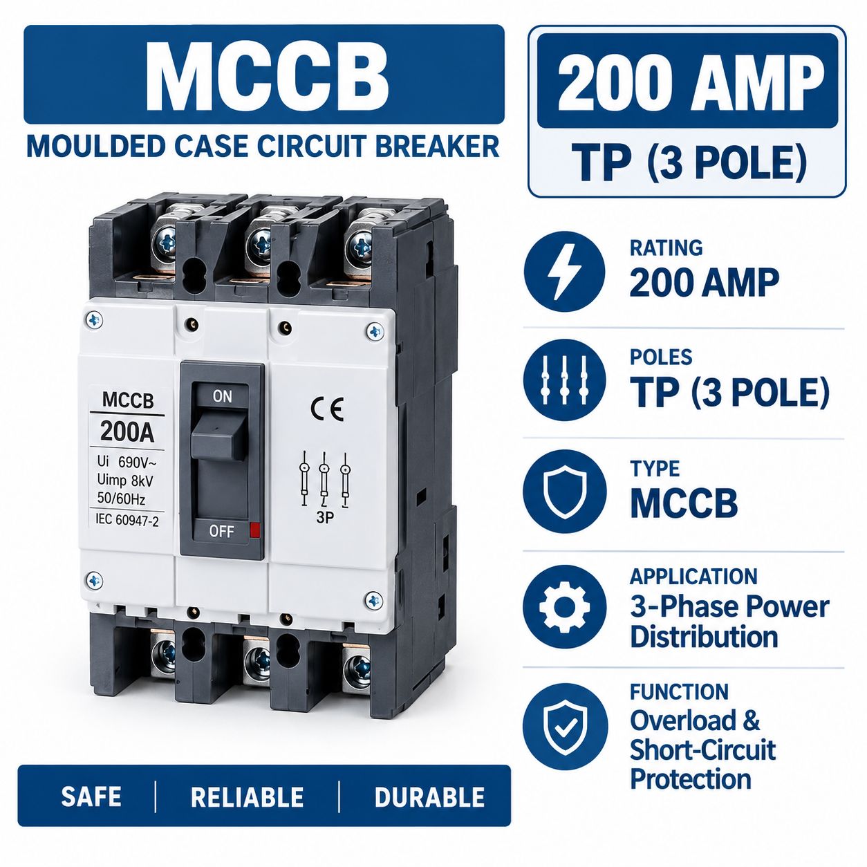 Lotus 200 A 3-Pole Molded Case Circuit Breaker (MCCB)