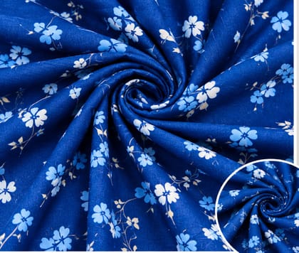 Blue Floral Printed Fabric for Women Dress & Garments
