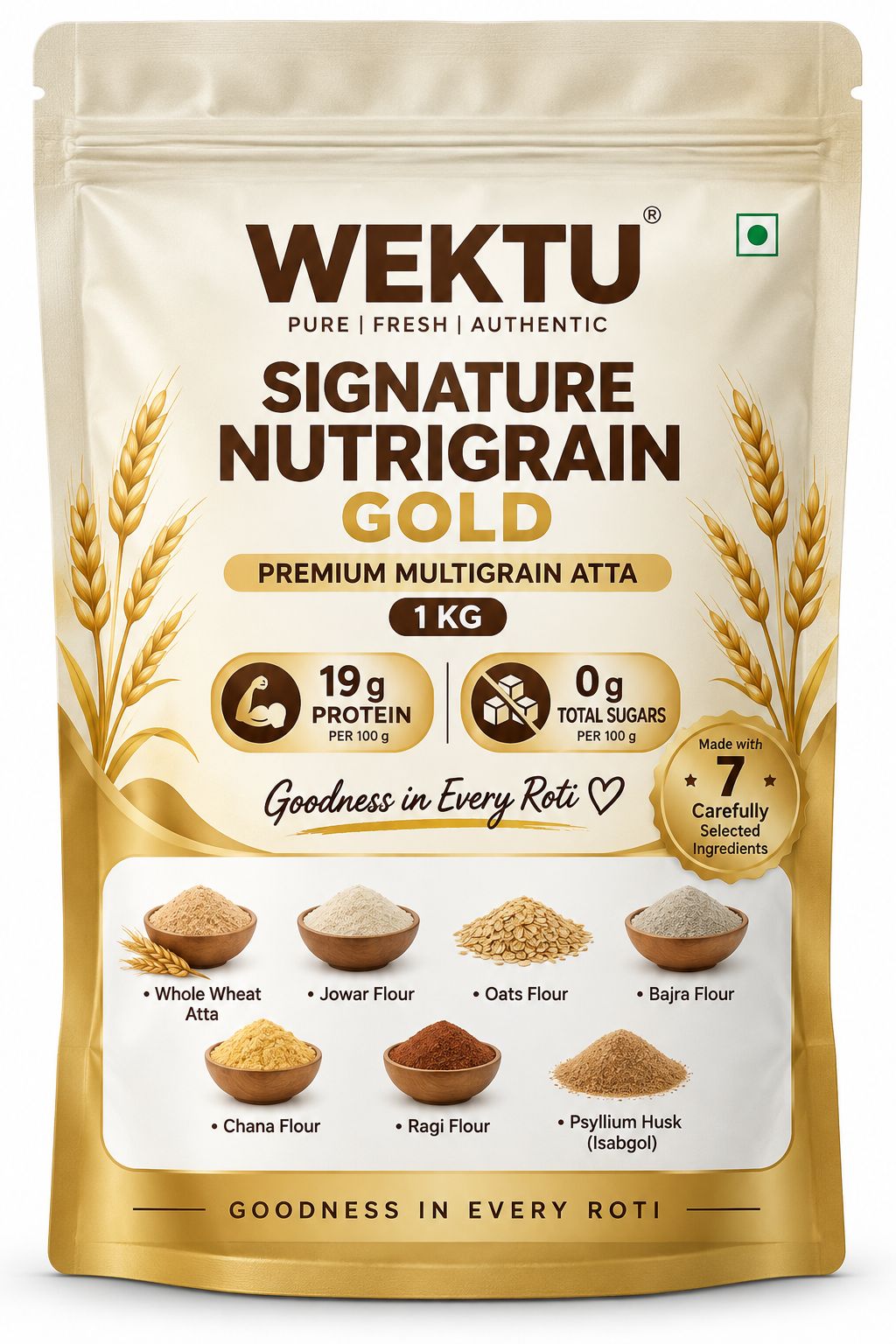 WEKTU Heritage Gold Multigrain Nutrition Blend Aata.
