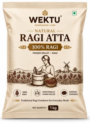 WEKTU Natural Ragi Atta 1 kg | 100% Ragi | Finger Millet Flour | Traditionally Chakki Milled