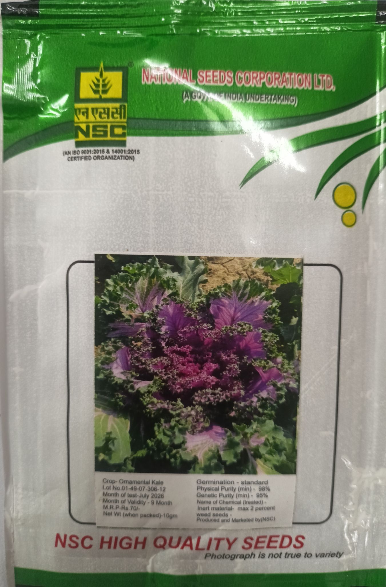 NSC Ornamental Kale 10 Gram Truthfully Labelled Seed Pouch