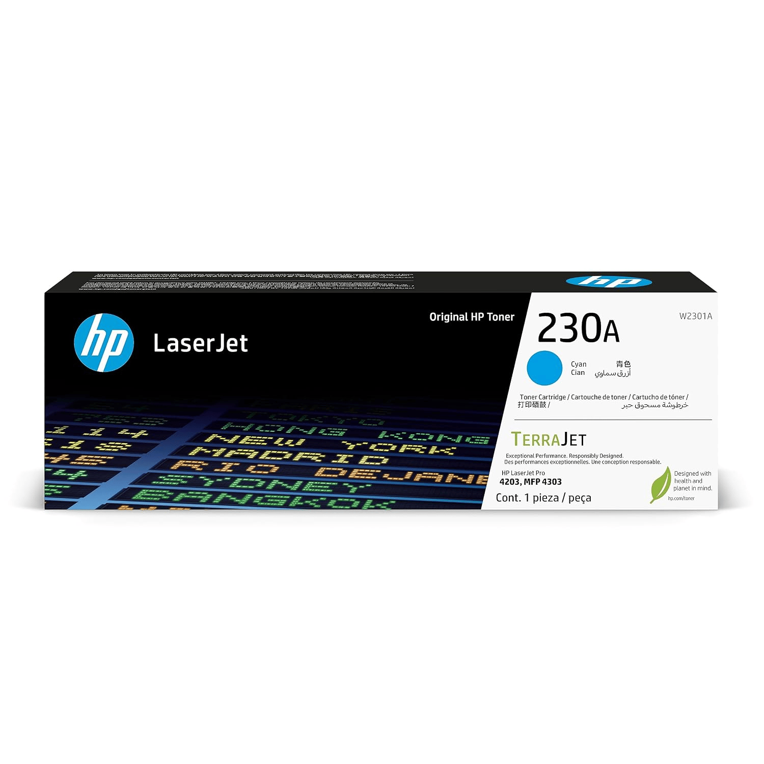 HP 230A Cyan Original LaserJet Toner Cartridge (W2300A) | For HP Color LaserJet Pro 4201, 4203, MFP 4301, 4303 Series
