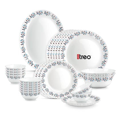 Treo by Milton Opalware Aurelia Lavelle Dinner Set of 27 | Serving for 6 | Microwave & Dishwasher Safe | Bone-Ash Free | Tempered Toughness | Plates & Bowls | Crockery Set for Dining & Gifting