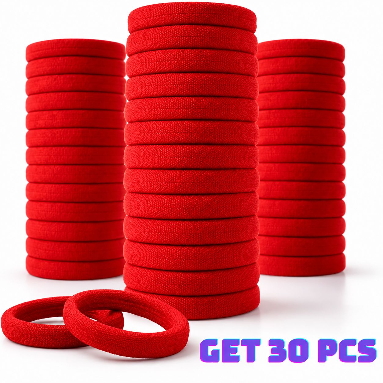 Red Fabric Hair Rubber Bands- Pack of 30 Pcs
