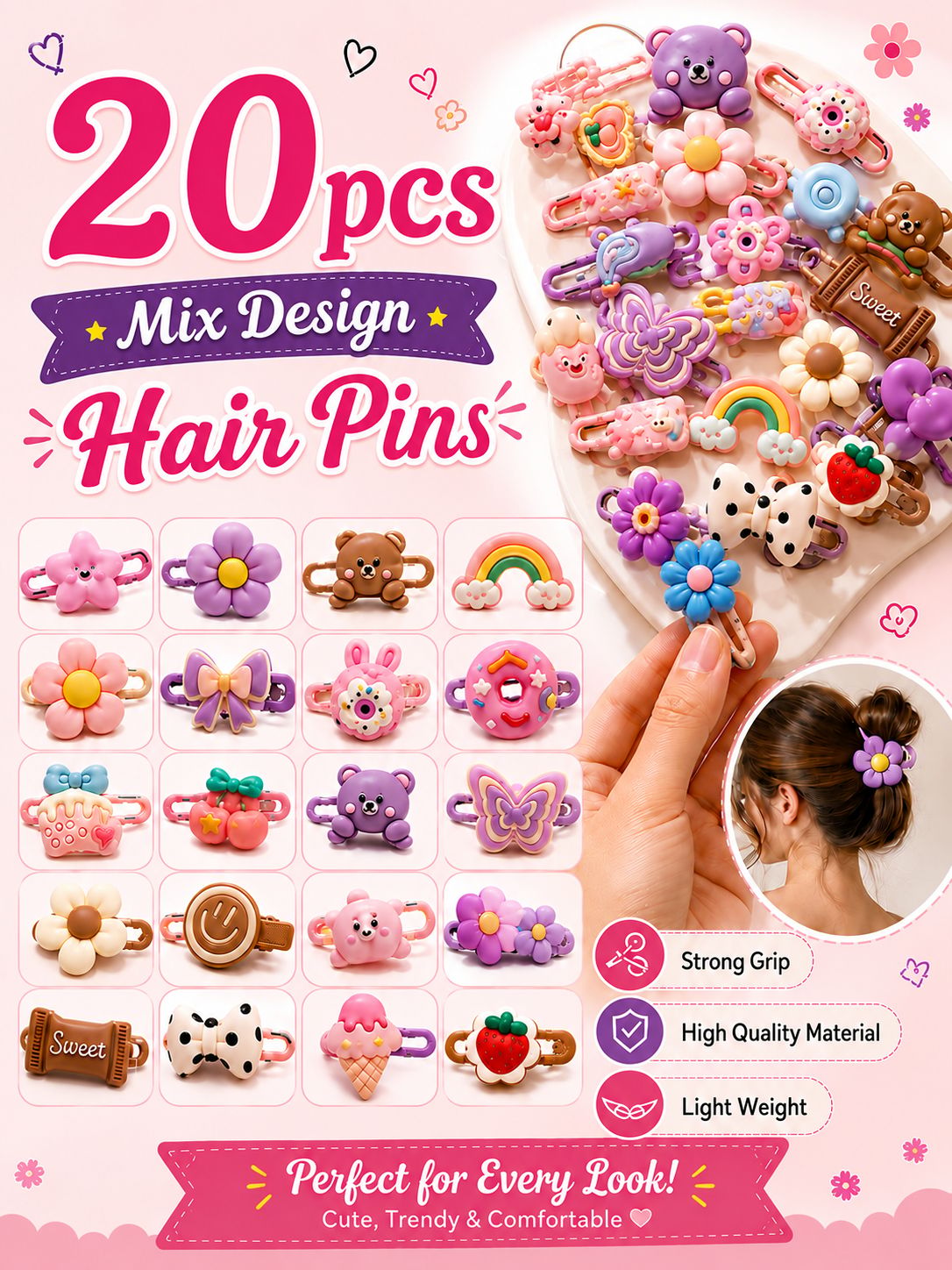 20pcs Mix Design Fruit Hair Pins