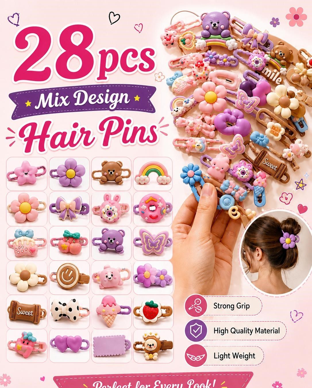28pcs Mix Design Fruit Hair Pins