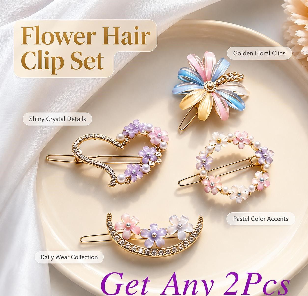 2 pcs Flower Hair Clip Set for Women 