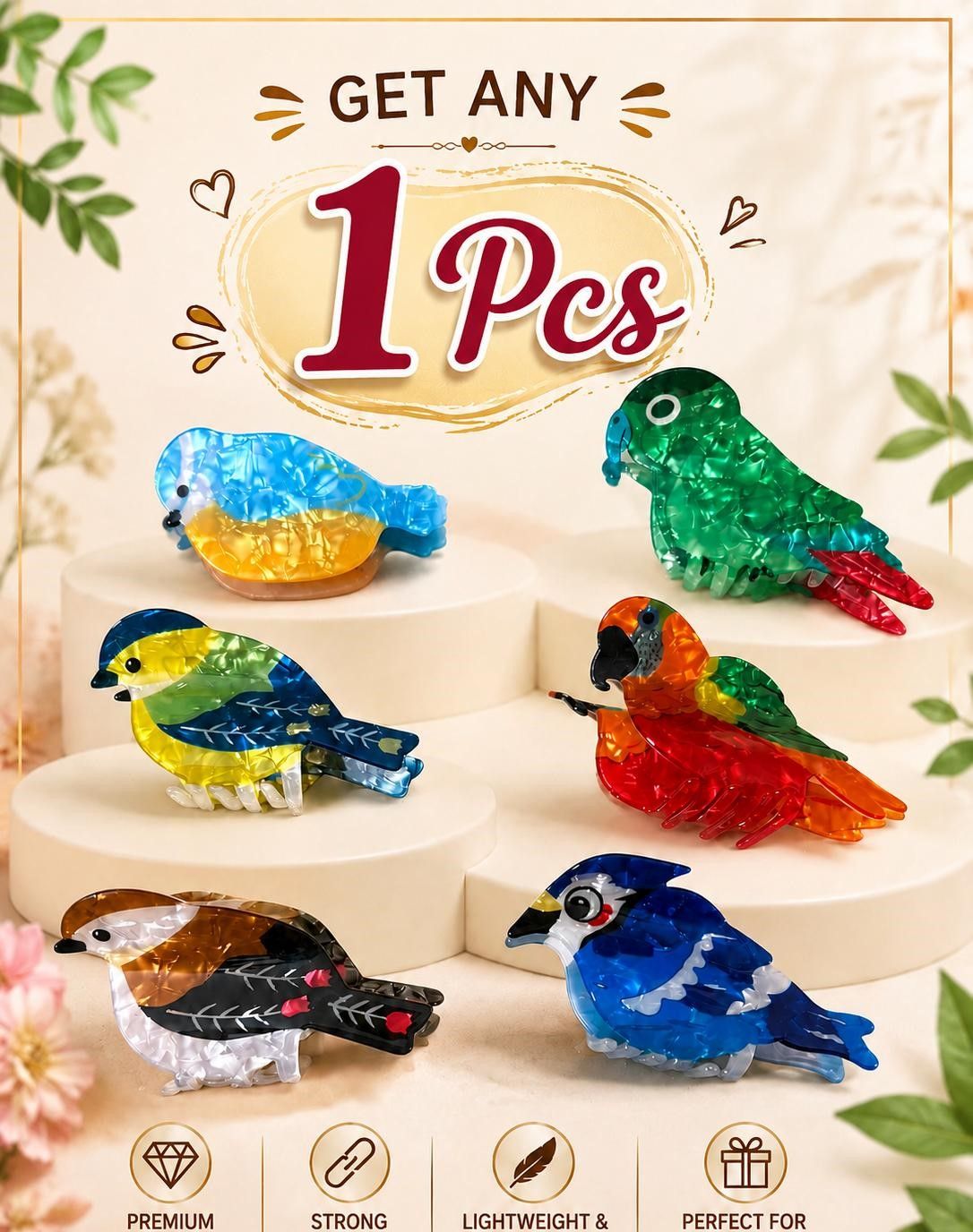 1 Pc Colorful Parrot Design Hair Claw Clips