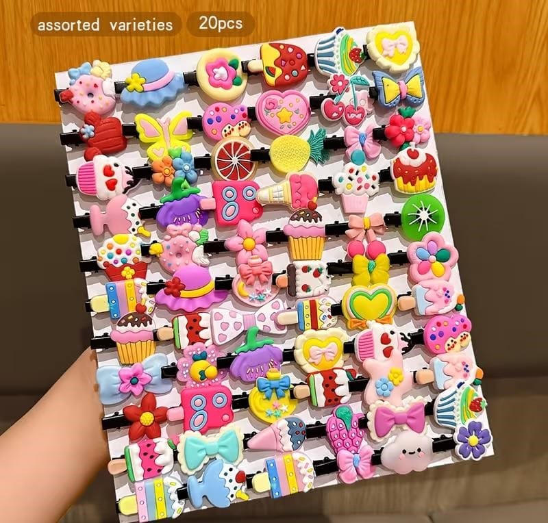  20pcs Assorted Design Fruit, Cartoon Mix Design Hair Pins For Kids Girls