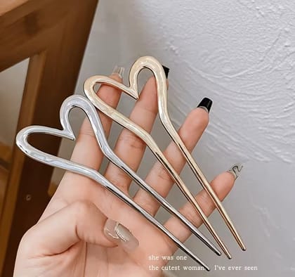  2pcs Heart Shape Metal Hair Bun Stick 