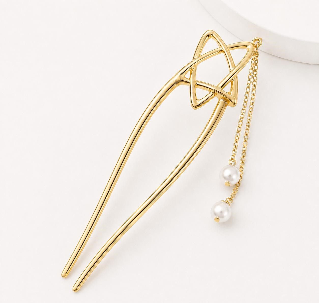 Gold Plated Geometric Pearl Tassel Juda Stick