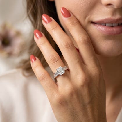 Xeeva Adjustable Emerald Cut American Diamond Silver Plated Ring