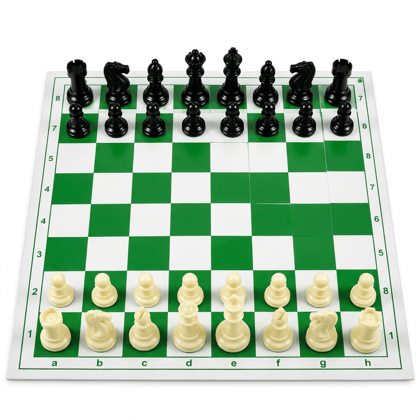 FIDE Standard Vinyl Chess Set with 2 Extra Queens Standard Tournament Plastic Chess Set with Green Vinyl Board FIDE Standard Vinyl Chess Set with 2 Extra Queens Standard Tournament Plastic Chess Set with Green Vinyl Board
