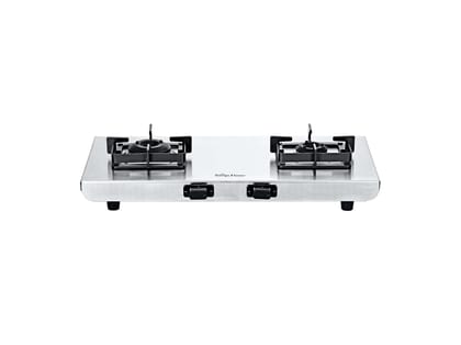 Surya Flame Volt 2-Burner Gas Stove, Heavy 1.2 mm SS Body, 1 Jumbo Coated Brass Burner, Metal Knobs & Dial Plate, 5 Years Warranty, Manual Ignition