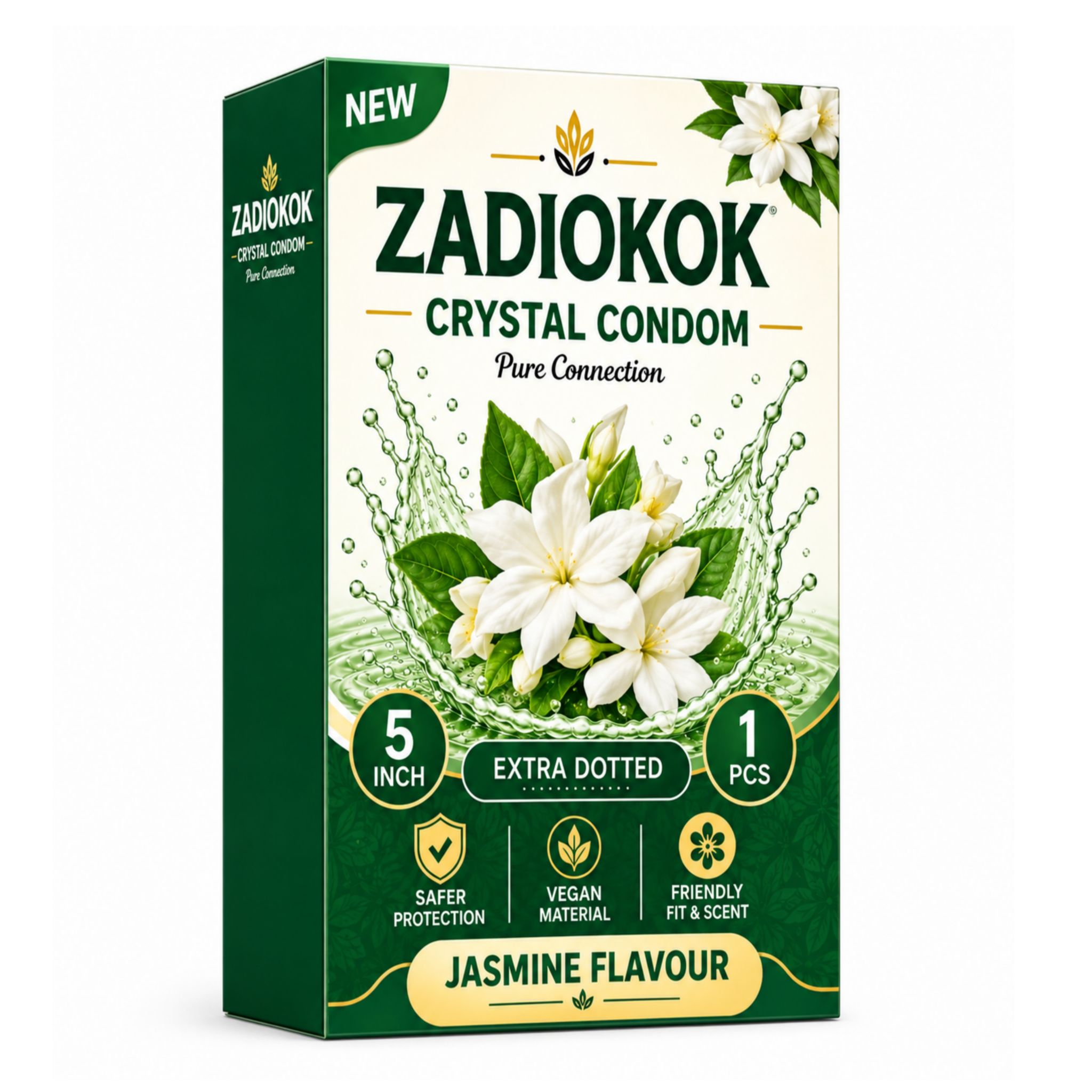 Zadiokok 5 Inch Crystal Dotted Condom Extra Dotted Jasmine Flavour, Reusable & Comfortable Fit (1 Pcs Set)