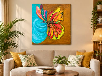 DHRUVINSRI Original Acrylic Butterfly & Floral Painting Without Frame | Hand-Painted Canvas Art | 8 x 10 Inches I Wall Art I Canvas Art