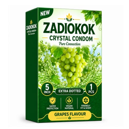 Zadiokok 5 Inch Crystal Dotted Condom Extra Dotted Grapes Flavour, Reusable & Comfortable Fit (1 Pcs Set)