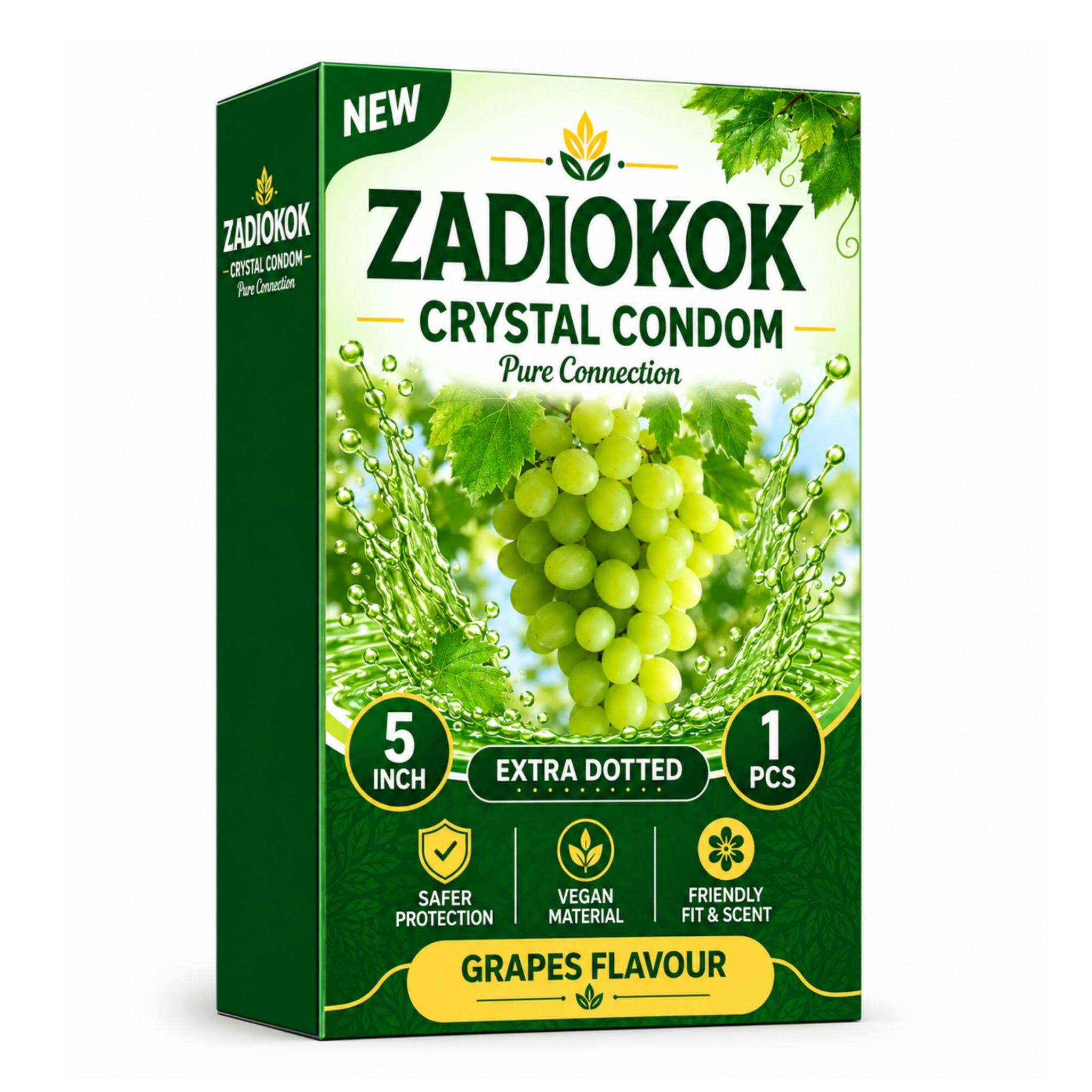 Zadiokok 5 Inch Crystal Dotted Condom Extra Dotted Grapes Flavour, Reusable & Comfortable Fit (1 Pcs Set)