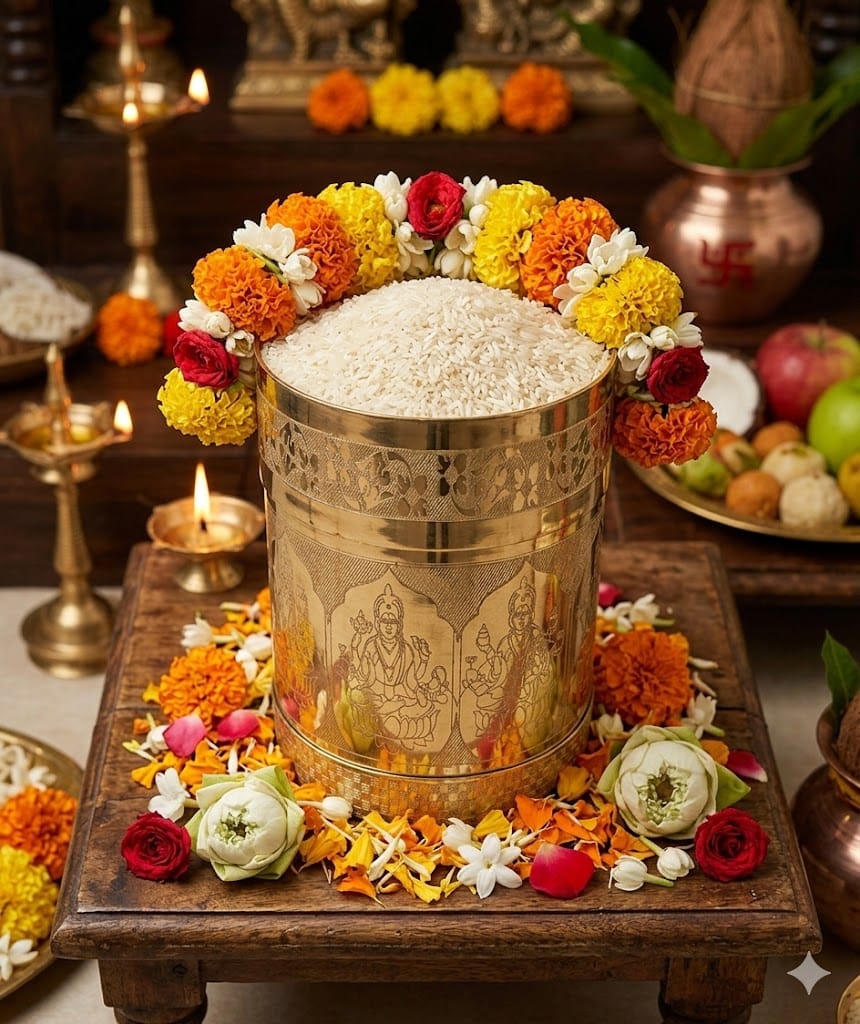 NAAYAGI - AUSPICIOUS ASTALAKSHMI Padi, Pure Brass Traditional Measuring Cups, Engraved Goddess OF EIGHT ASTALAKSHMI GODESS