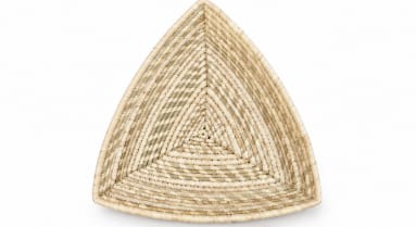 Handwoven Triangular Seagrass Decorative Tray, Two-Tone Coiled Design