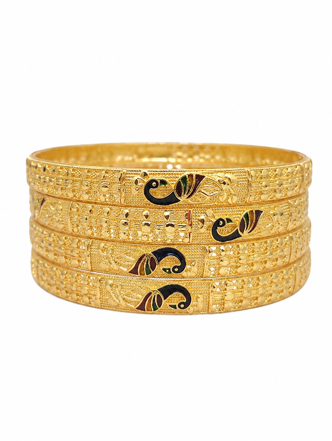 Gold Plated Peacock Design Meenakari Work Bangle Set - 4 Pcs