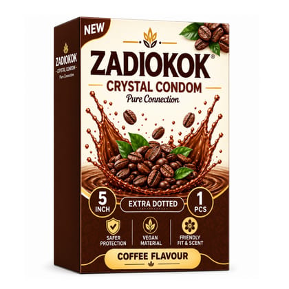 Zadiokok 5 Inch Crystal Dotted Condom Extra Dotted Coffee Flavour, Reusable & Comfortable Fit (1 Pcs Set)