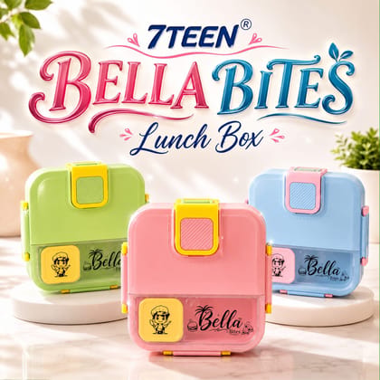 Bella Bites Kids Lunch Box with Multiple Compartments & Sauce Section | Leak-Resistant Locking Tiffin Box for School | Pink