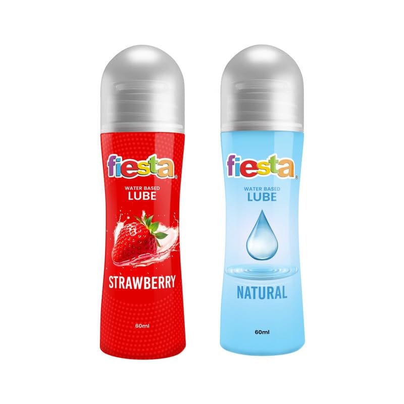 Fiesta Intimating Lubricant Combo Pack For Men & Women | Strawberry Flavoured & Natural | Water-Based, Non-Sticky Lubes
