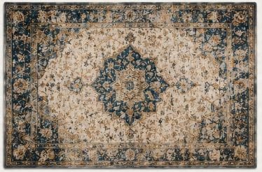 Vintage Persian Style Medallion Area Rug in Cream and Blue