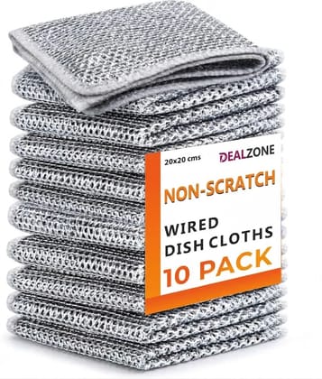 DEALZONE Non-Scratch Wired Dish Cloths – 10Pcs