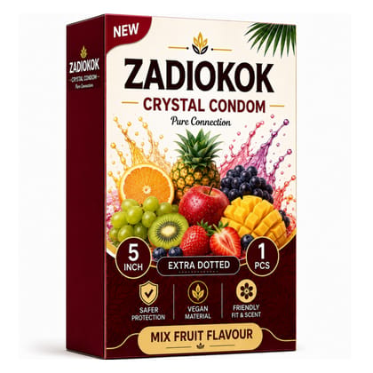 Zadiokok 5 Inch Crystal Condom Extra Dotted Mix Fruit Flavour, Reusable & Comfortable Fit (1 Pcs Set)