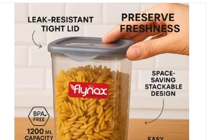  Airtight Transparent Jar Air Tight Kitchen Storage Container BPA-Free Stackable Grocery Containers Storage Jar Masala Box Freezer Storage Box Plastic Containers Box Idle for Food Grain Rice Rad Set of-6 Pcs