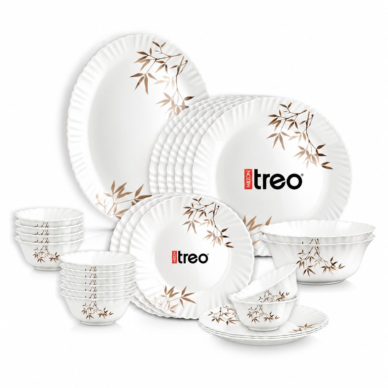 Treo by Milton Opalware Aurelia Arashi Dinner Set of 27 | Serving for 6 | Microwave & Dishwasher Safe | Bone-Ash Free | Tempered Toughness | Plates, Bowls, Spoons | Crockery Set for Dining & Gifting