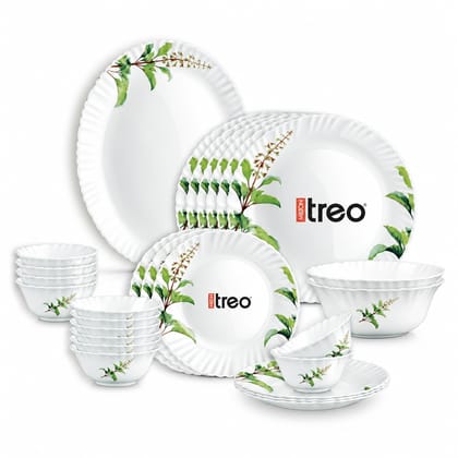 Treo by Milton Opalware Aurelia Savira Dinner Set of 27 | Serving for 6 | Microwave & Dishwasher Safe | Bone-Ash Free | Tempered Toughness | Plates, Bowls, Spoons | Crockery Set for Dining & Gifting