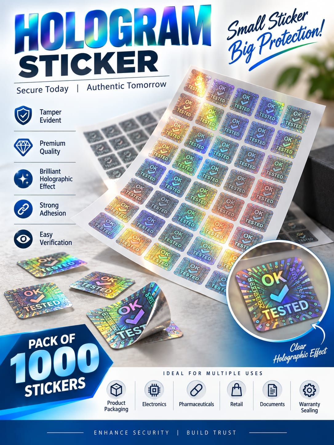 Hologram Security Stickers - Pack of 1000 Stickers 